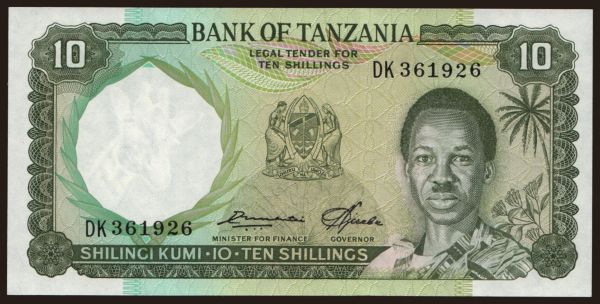 Afrika, Tanzania: 10 shillings, 1966