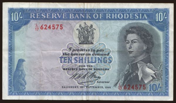 Africa, Rhodesia: 10 shillings, 1968