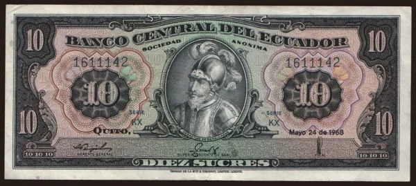 Amerika, Ecuador: 10 sucres, 1968