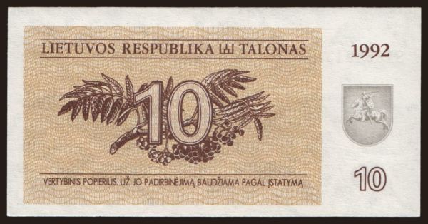 Európa, Litva: 10 talonas, 1992