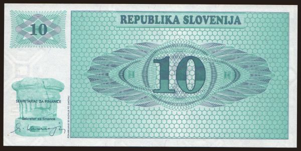 Európa, Slovinsko: 10 tolarjev, 1990, VZOREC