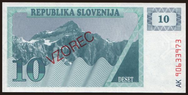 Európa, Slovinsko: 10 tolarjev, 1990, VZOREC