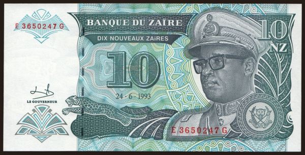 Afrika, Zaire - CDR: 10 zaires, 1993