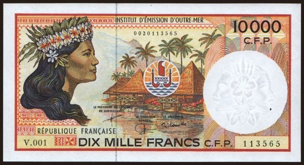 Australia and Oceania, French Polynesia: 10.000 francs, 1985