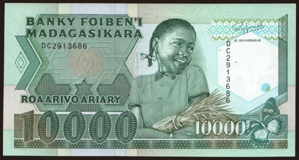 Africa, Madagascar: 10.000 francs, 1988