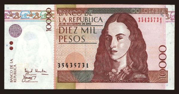 America, Colombia: 10.000 pesos, 2002