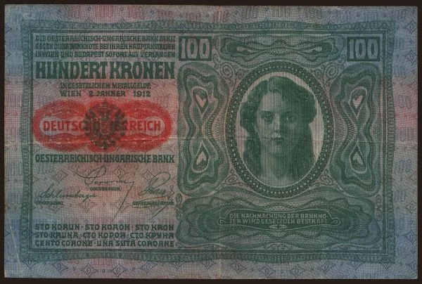 Austria and Austro-Hungary, Kronen (1919-1925): 100 Kronen, 1912(19)