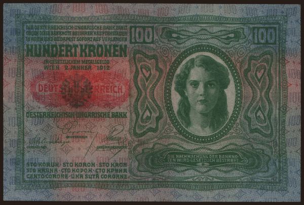 Austria and Austro-Hungary, Kronen (1919-1925): 100 Kronen, 1912(19)