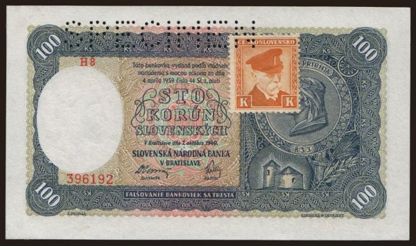 Czechoslovakia and successor states, Paper money from 1945 to 1951: 100 Ks, 1940(45)