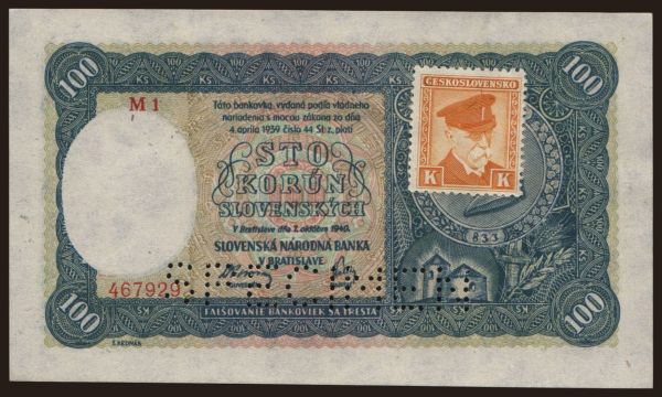 Csehszlovákia és utódállamai, Papírpénzek, 1945-51: 100 Ks, 1940(45)