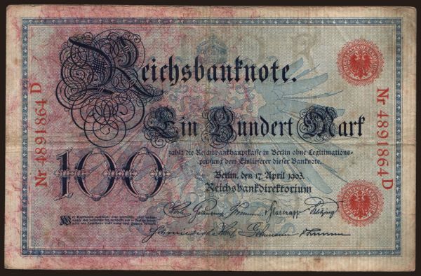 Germany, Reichsbanknoten (1874-1914): 100 Mark, 1903