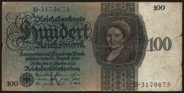 Németország, Reichsbank (1924-1945): 100 Reichsmark, 1924, K/B