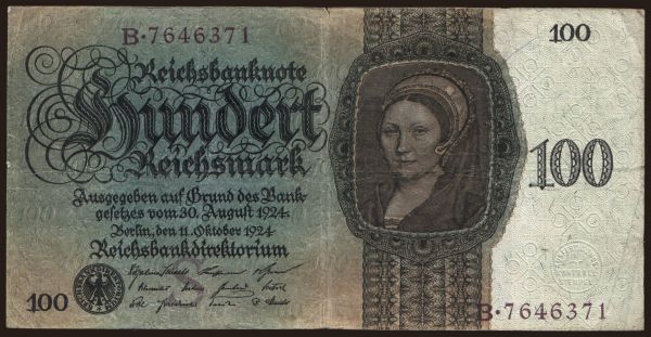 Németország, Rentenbank (1923-1937): 100 Reichsmark, 1924, S/B