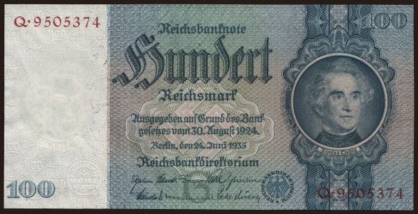 Germany, Reichsbank (1924-1945): 100 Reichsmark, 1935, G/Q