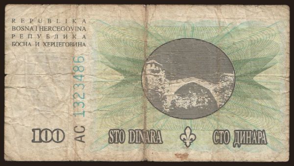 Európa, Bosnia-Hercegovina: 100 dinara, 1994