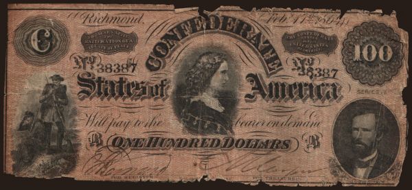 Amerika, USA, Amerikai Konföderációs Államok, 1861-1865: 100 dollars, 1864