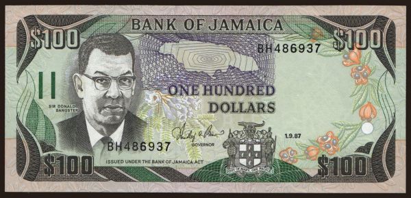 America, Jamaica: 100 dollars, 1987