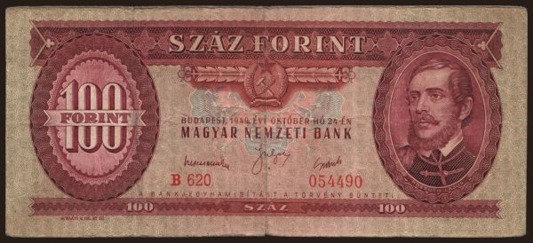 Maďarsko, Forint, 1946-: 100 forint, 1949