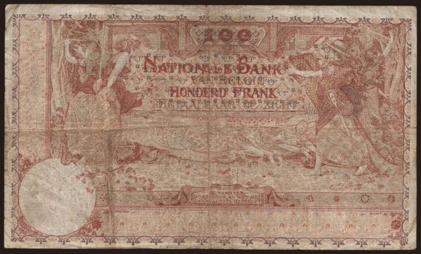 Európa, Belgicko, Belgicko - Štátne vydania: 100 francs, 1920