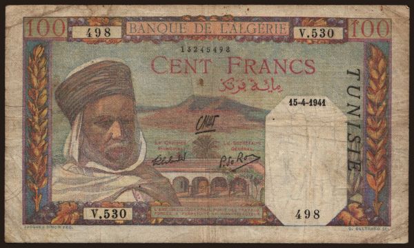 Africa, Tunesia: 100 francs, 1941