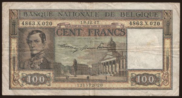 Európa, Belgium, Belgium - Állami kiadások: 100 francs, 1947