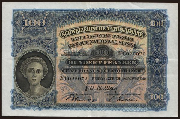 Európa, Svájc: 100 francs, 1949