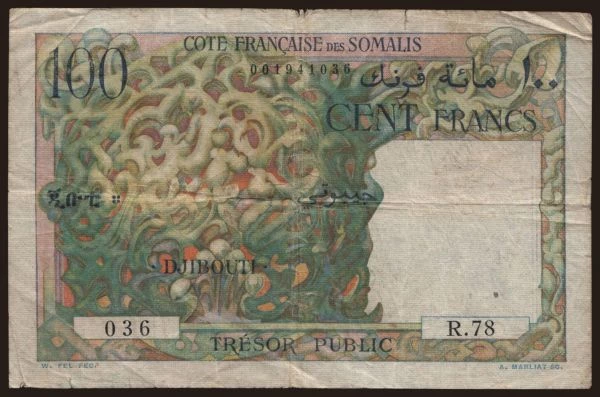 Africa, French Somaliland: 100 francs, 1952