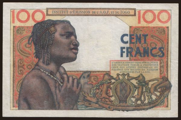 Afrika, Francúzska Západná Afrika: 100 francs, 1957