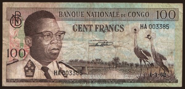 Afrika, Zaire - CDR: 100 francs, 1962