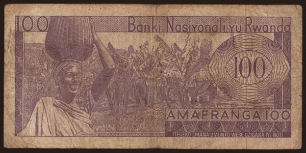 Afrika, Rwanda: 100 francs, 1965