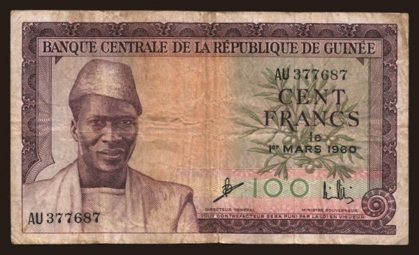 Afrika, Guinea: 100 francs, 1966