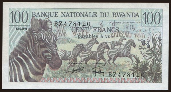 Afrika, Rwanda: 100 francs, 1978