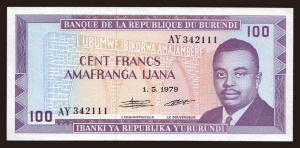 Afrika, Burundi: 100 francs, 1979