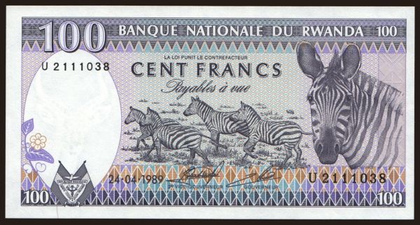 Afrika, Rwanda: 100 francs, 1989