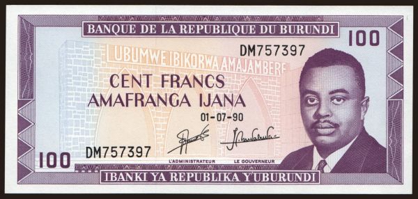 Afrika, Burundi: 100 francs, 1990