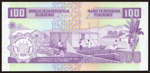 Africa, Burundi: 100 francs, 1997