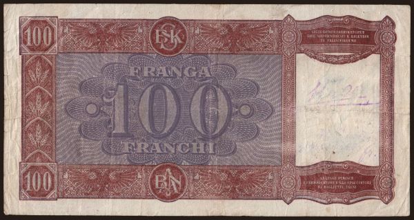 Europe, Albania: 100 franga, 1940