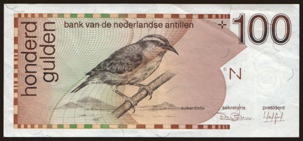 America, Netherlands Antilles: 100 gulden, 1986