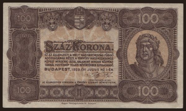 Maďarsko, Korona, 1920-1923: 100 korona, 1923