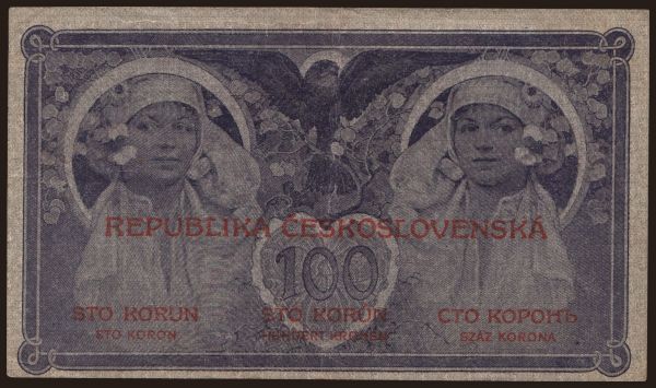 Česko-Slovensko a nástupní­cke štáty, Prvá Republika, 1919-38: 100 korun, 1919