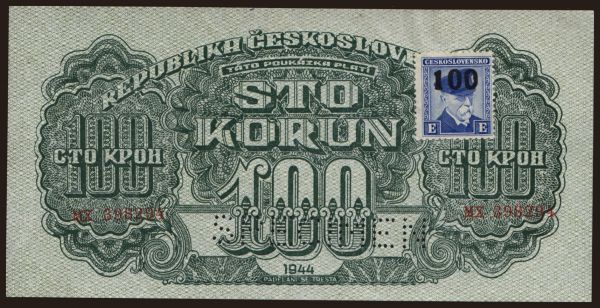 Česko-Slovensko a nástupní­cke štáty, Poukážky, 1944-45: 100 korun, 1944(45)