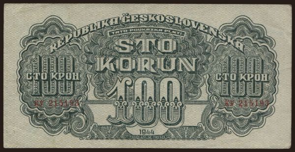 Česko-Slovensko a nástupní­cke štáty, Poukážky, 1944-45: 100 korun, 1944