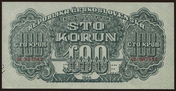 Czechoslovakia and successor states, Vouchers, 1944-45: 100 korun, 1944