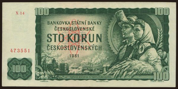 Czechoslovakia and successor states, Paper money from 1953 to 1989: 100 korun, 1961