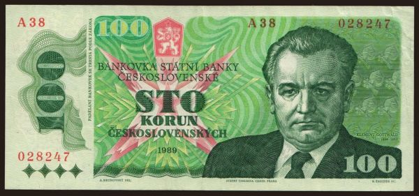 Czechoslovakia and successor states, Paper money from 1953 to 1989: 100 korun, 1989