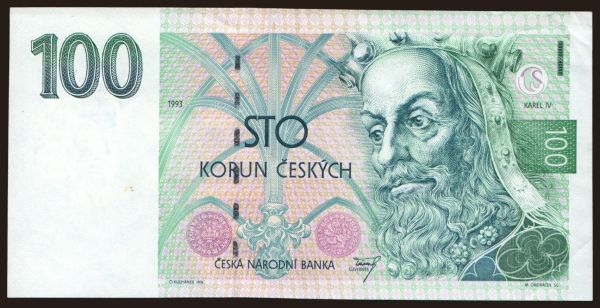 Czechoslovakia and successor states, Czech Republic: 100 korun, 1993