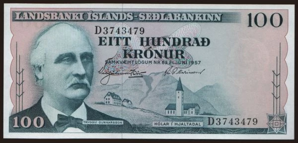 Európa, Island: 100 kronur, 1957