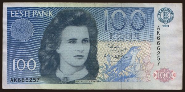 Európa, Észtország: 100 krooni, 1991