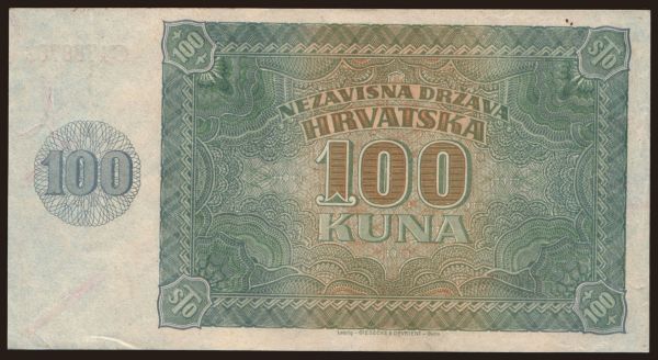 Europe, Croatia: 100 kuna, 1941