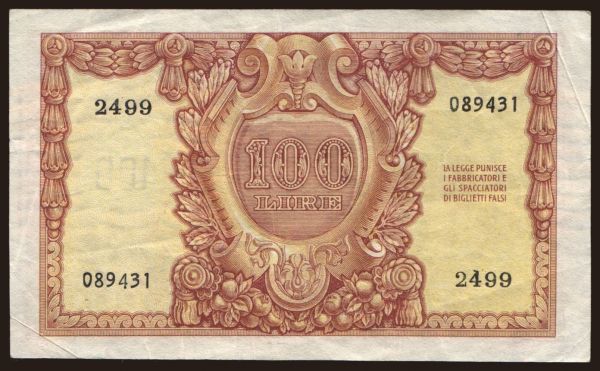 Európa, Olaszország, Olaszország - Állami kiadás 1947-: 100 lire, 1951